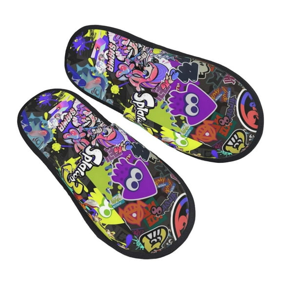 Splatoon 3 Furry Slippers For Men Women Fuzzy House Slippers Winter Anti-Slip Indoor And Outdoor Slip On Shoes Medium