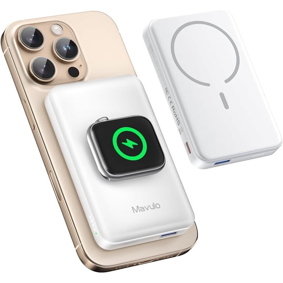 2 in 1 Wireless Portable Charger for iPhone and Apple Watch 12000mAh Magnetic Power Bank 20W USB C Fast Charging for iPhone 16 15 14 13 12 Series Travel Charger for iWatch S10/ Ultra 2/SE