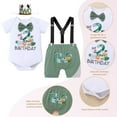 thumbnail image 4 of IBTOM CASTLE Baby Boy 1st Birthday Outfit Jungle Woodland Animal Romper + Bloomers + Suspenders 3PCS Clothes Set Photography 18-24 Months Teal Blue - 2nd Birthday, 4 of 8