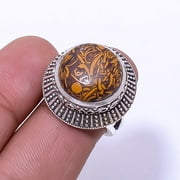 Natural Mariam Jasper Fine Art Oxidised 925 Sterling Silver Ring S.7 R942122016