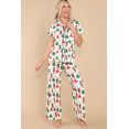 thumbnail image 3 of Women's White Printed Christmas Pattern Buttoned Two Piece Sleepwear, 3 of 5