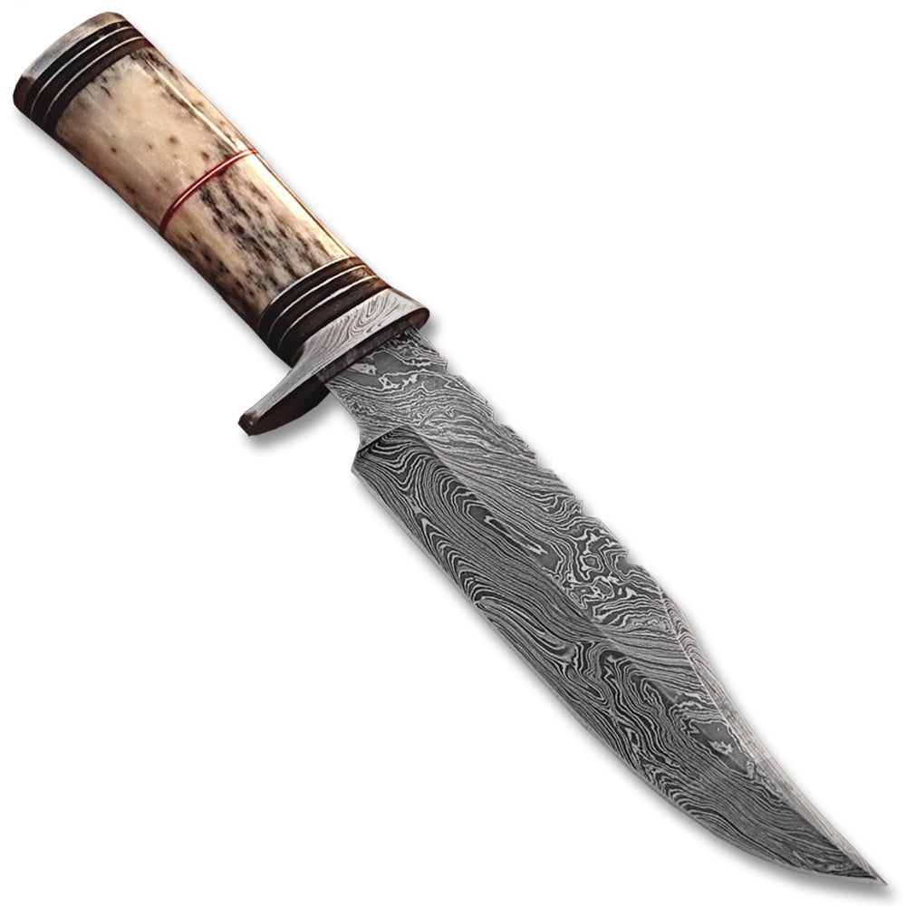 Out Class Damascus Steel Hunting Knife w/ Giraffe Bone Handle