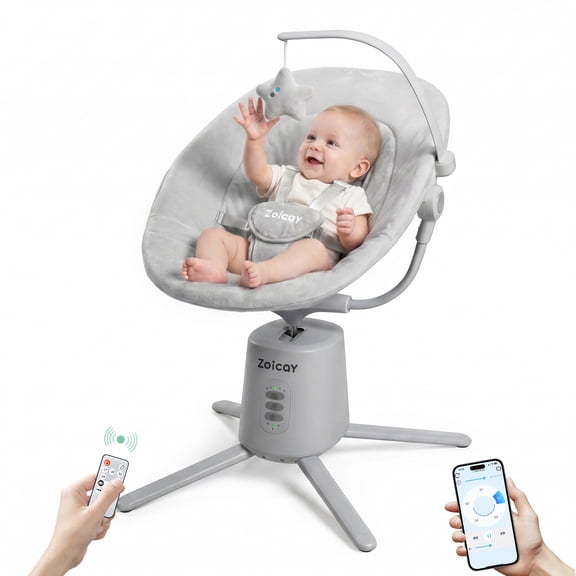 Zoicay Electric Baby Swing with App Remote Control, 5 Speeds 3 Sway Modes, Bluetooth Music, 5-Point Harness Infant Swing, Gray