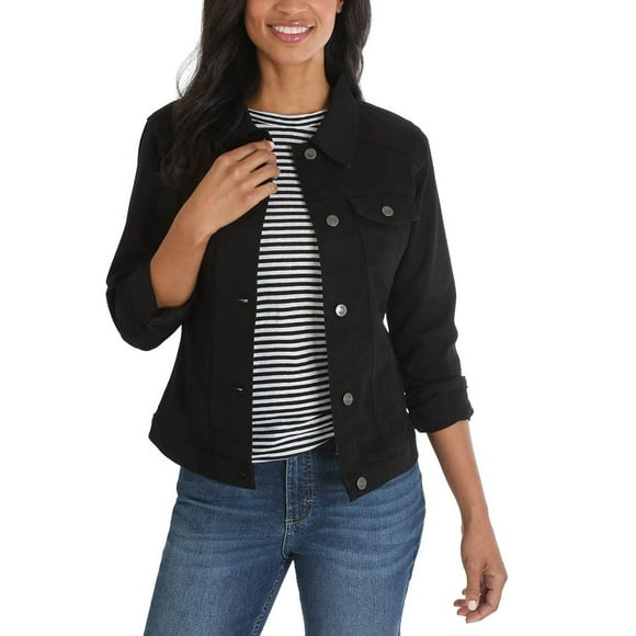 Bmisegm Womens Basic Button Down Denim Jean Jacket Long Sleeve Jacket Womens Denim Jacket Black L