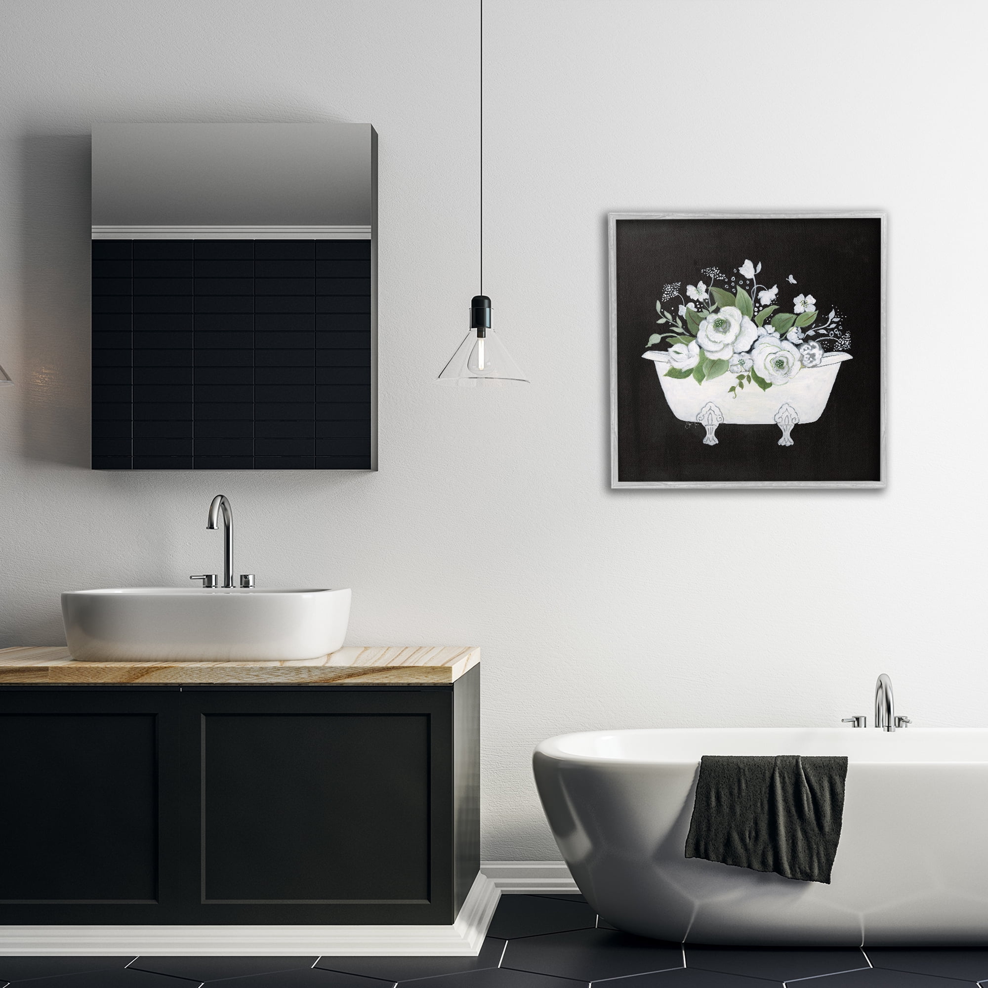 Stupell Industries White & Black Bath Typography Painting Gray Framed Art Print Wall Art, 24 x 24