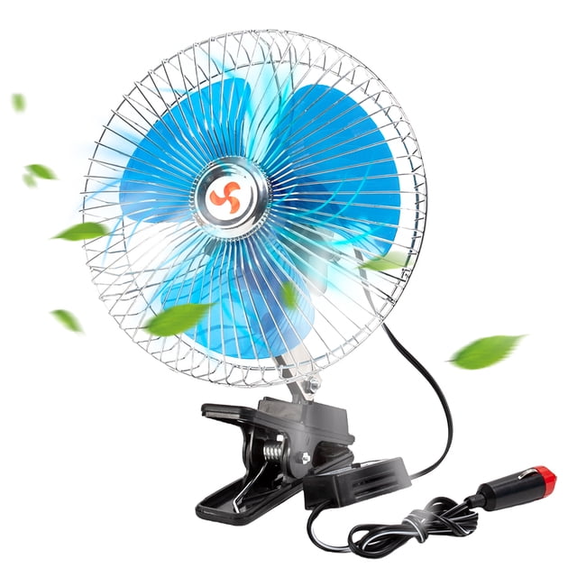 Ventilador Automático Portátil Con Clip para Coche 12/24V Protección Metal Seguridad Rotación Ajustable