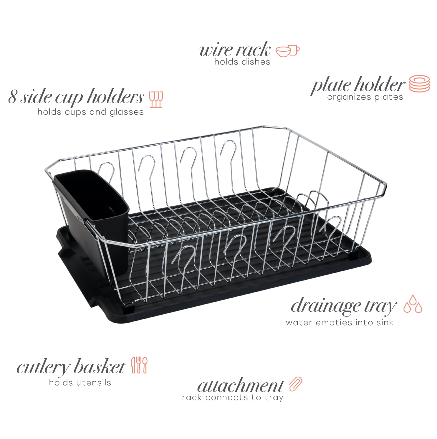 Kitchen Details Chrome 3 Piece Set Dish Rack in Black (17.5" x 14.5" x 5.25")