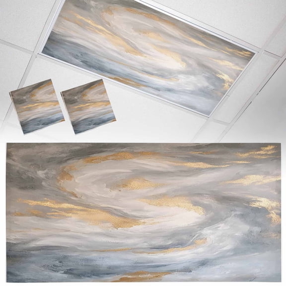 2 Pack Abstact Marble Texture Fluorescent Light Covers for Ceiling Lights Grey Brown Gold Gradient Art Magnetic Ceiling Light Covers Overhead Light Filters for Office Classroom Home