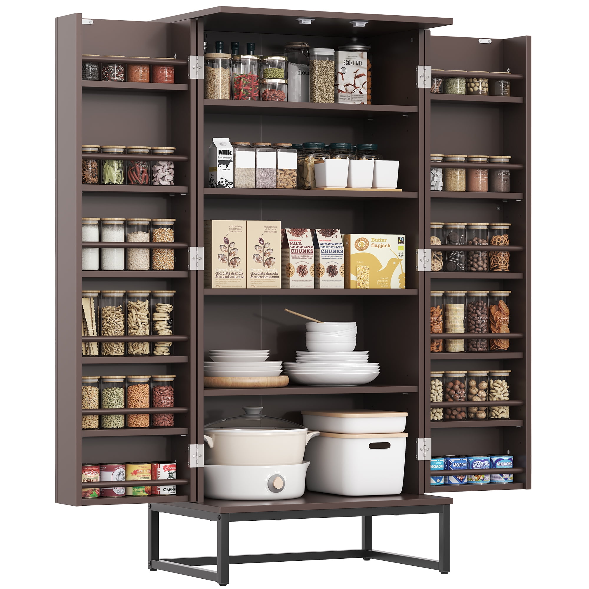 Casendy Kitchen Pantry Storage Cabinet with Adjustable Shelves, 51-inch Kitchen Cabinet with 12 Door Shelves, Modern Kitchen Storage Cabinet for Dining Room, Bathroom, Bedroom, Brown