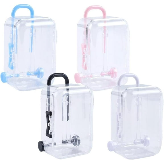 4pcs Mini Transparent Luggage Mini Roller Travel Suitcase Plastic Candy Box Dolls Accessories(Blue/Pink/Black/White)2.2×1.57×3.01-4.02In Colorful