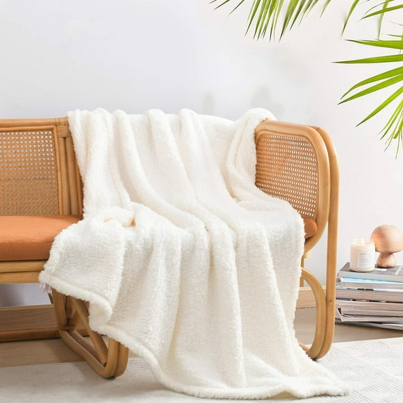 Couverture en Sherpa Ultra Douce et Confortable, Couverture Légère Décorative Style Boho pour Canapé, Sofa, Chambre, Voyage, Motif Réversible, 50x60
