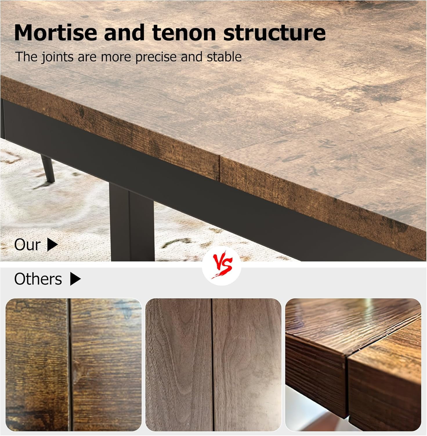 71" Industrial Dining Table, Large Rectangle Kitchen Table with Metal Legs, Round Corners, Wooden Conference Tables Writing Desk for Dining Room, Living Room, Retro Brown
