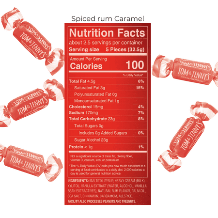 Tom & Jenny’s Soft Caramels Candy SugarFree Caramel Candy 1 Bag Spiced Rum