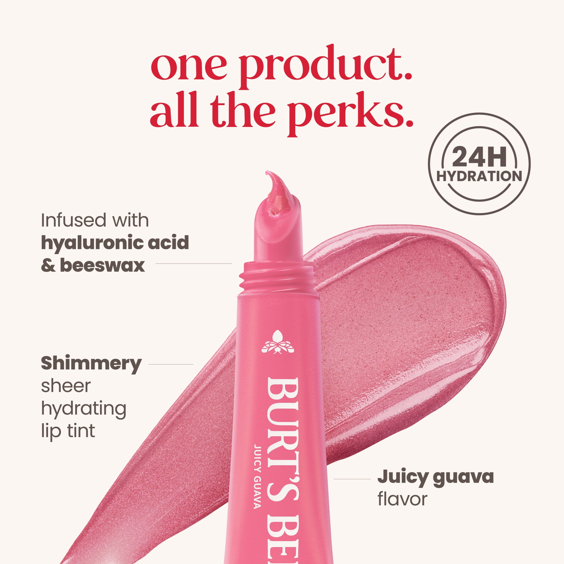 Burt's Bees 24-Hour Hydrating Tinted Glossy Lip Balm, Juicy Guava
