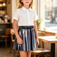 thumbnail image 2 of Kilaqueen Girls Shimmer Pleated Skirt with Elastic Waist, Metallic A Line Mini Skater Skirt for Parties, Dance, Performances and Holiday Outfits, 2 of 7
