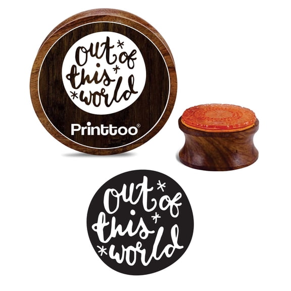 Printtoo Diary Card Out Of This World Text Design Round Wooden Rubber Stamp-3 Inch