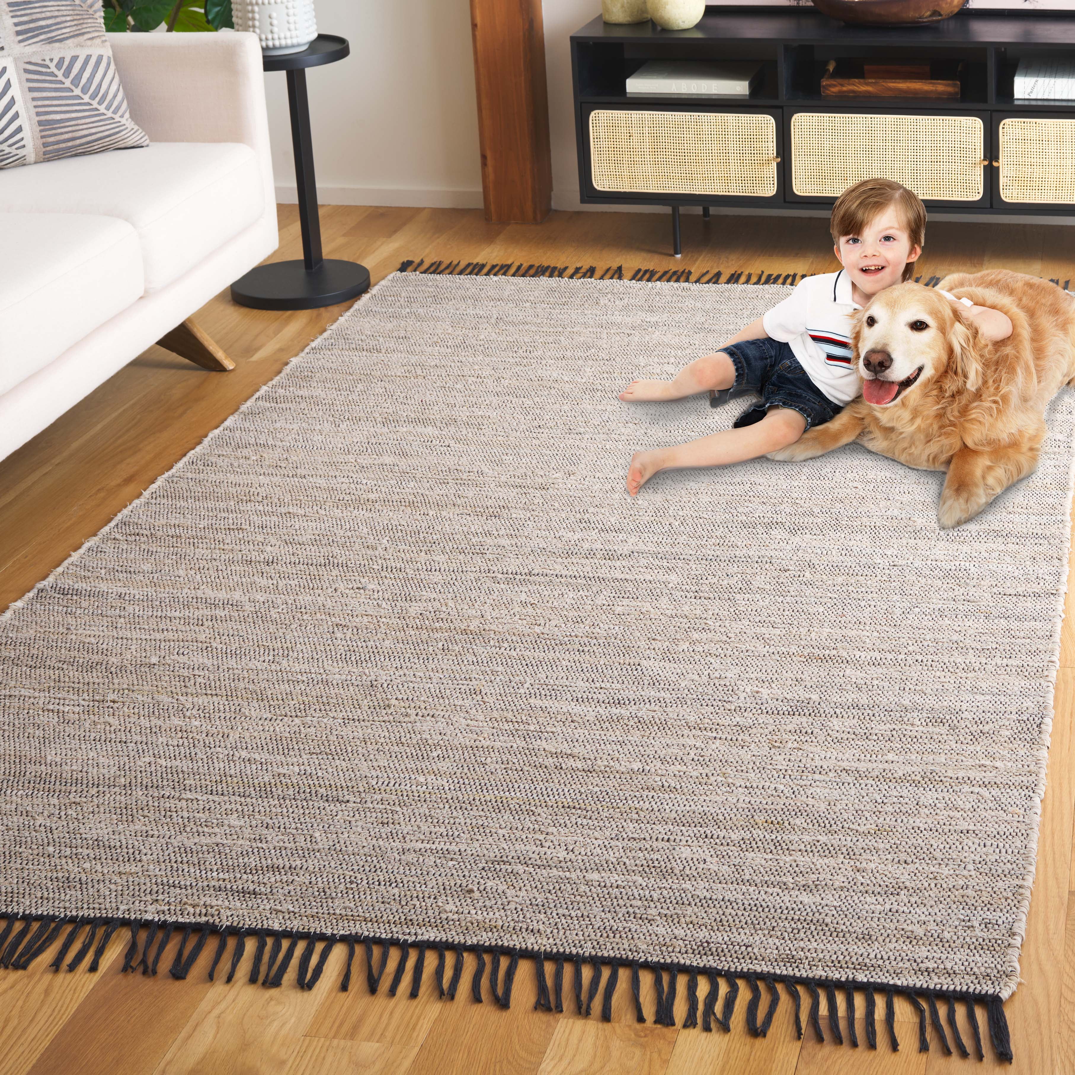SAFAVIEH Rag Rug LACEWORK Distressed Area Rug, Ivory/Black, 4' x 6'