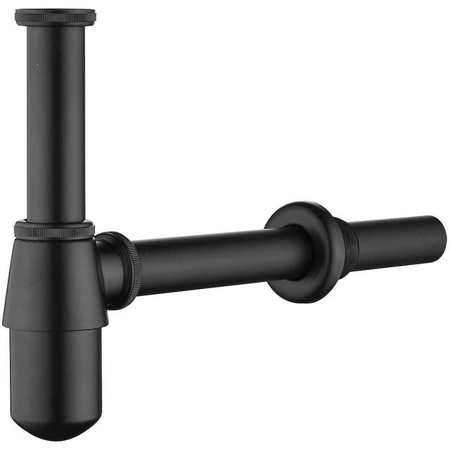 Trampa de fregadero de latón, Trampa de fregadero universal Keymark con tubo de inmersión de 200 mm, Trampa de fregadero ajustable de 1 1/4 x 32 mm Antiolor a prueba de fugas, Negro. Afortunado Sencillez