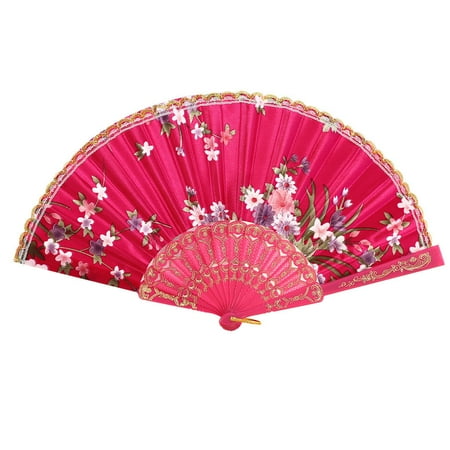 

Shiogb Clearance Null Fan Decorative Fan Retro Fan Dance Fan Rose Red Household Fans Best Chinese Style Dance Wedding Party Lace Silk Folding Hand Held Flower Fan