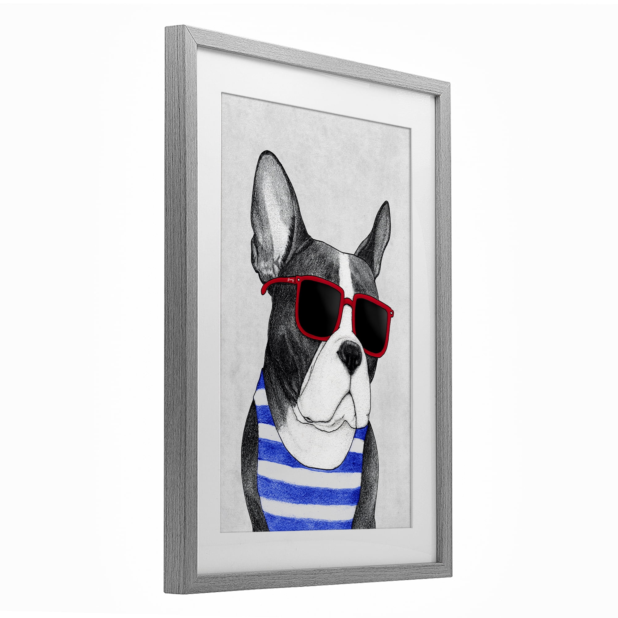 Stupell Industries Frenchie Summer Style Gray Framed Print Under Glass, design by Barruff