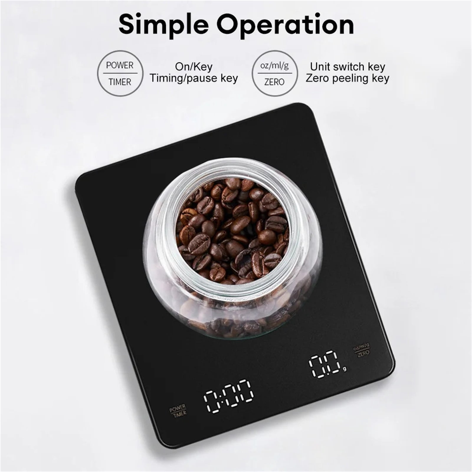 3kg/0.1g Electronic Coffee Scale Rechargeable Pour Over Espresso Scale with Smart Timer Digital Food Balance Kithcen Scale