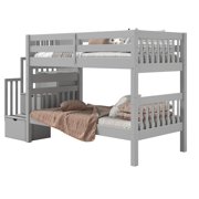 Bedz King Stairway Bunk Beds Twin over Twin with 3 Drawers in the Steps, Gray