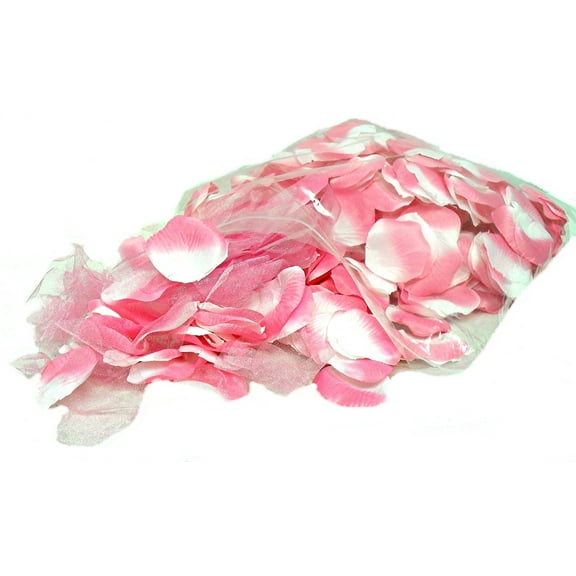Pink White Rose Petals Polysilk Faux Fake Flower 400 Opaque & 100 Sheer 2.25in Petals per Bag for Craft Table Engagement Ceremony Wedding Aisle Floral Romantic Decor (Two-Tone Pink, Set of 4 Bags)