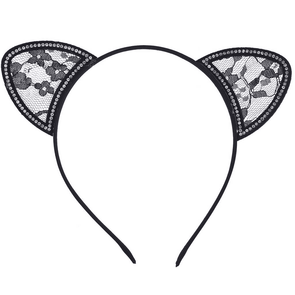 Lux Accessories Black Lace Cat Ear Halloween Costume Accessory Headband