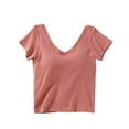 thumbnail image 2 of APEXFWDT Womens Workout Crop Tops Short Sleeve T-Shirt Tops with Built in Bra for Women Slim Fit Solid Comfy Shirt Girls Daily Wearing, 2 of 7