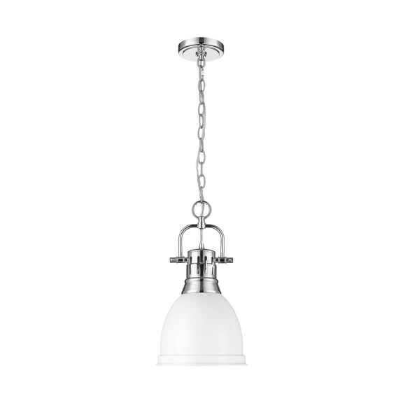 Yep by Golden Lighting Duncan 1-light 9in Chain Hung Pendant in Chrome and Matte White shade
