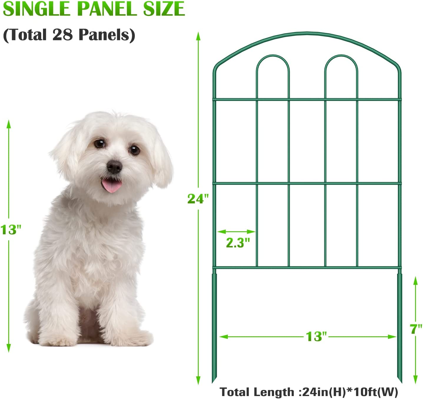 Oumilen 28 pack Garden Fence 23in (H) x 30ft (L) Metal Landscape Border Fence Panels, Green