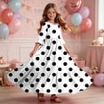 thumbnail image 6 of LJEFF Girls Dress with Pocket, 3/4 sleeves Wave Point Crew Neck Flowy Tiered Skirt Casual Dresses for Kids Black Size 6 Years, 6 of 7