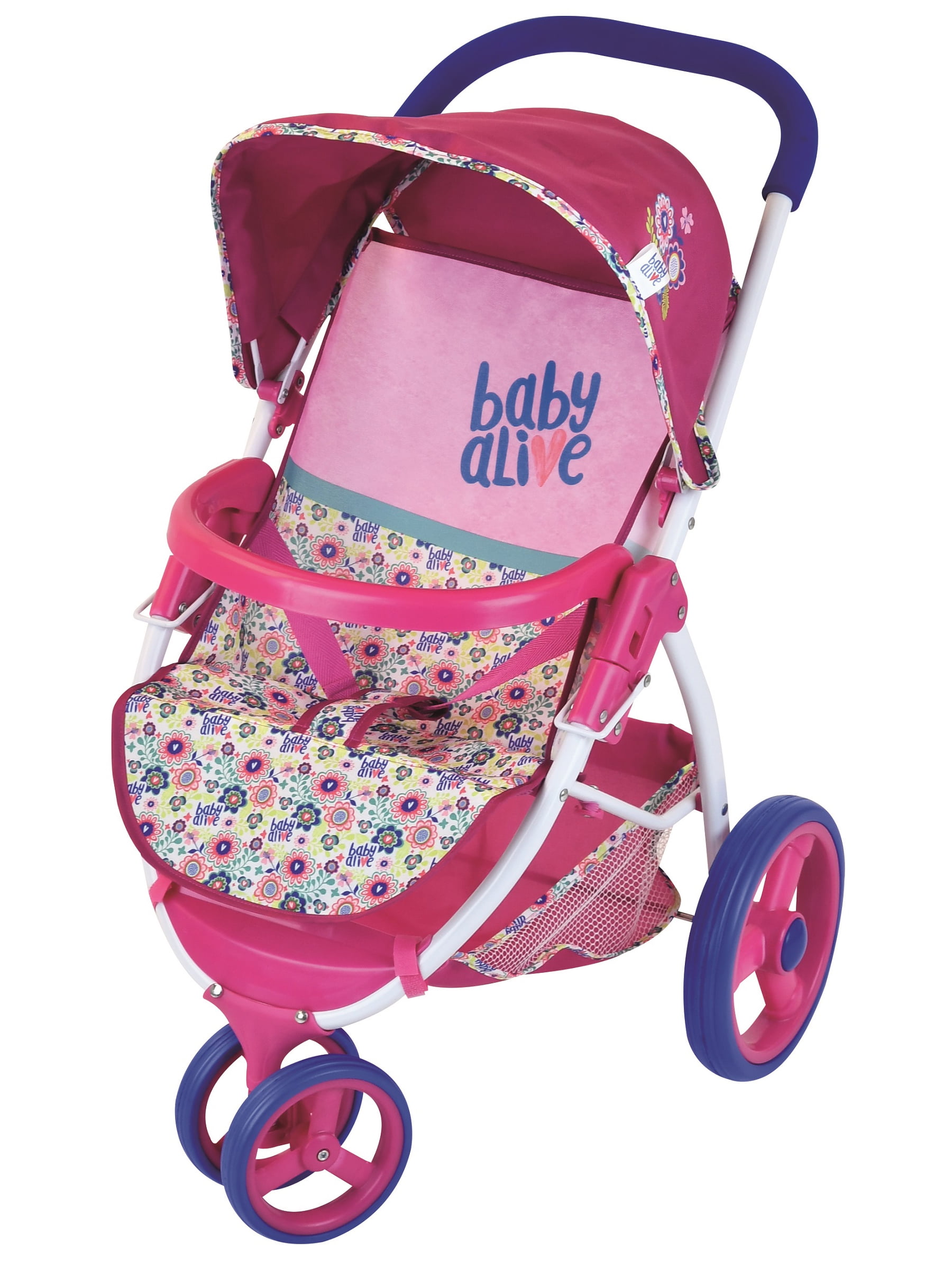 Precious Toys Pink Pink Handles White Polka Dots Doll Stroller Silver Frame 