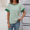 thumbnail image 2 of Women's Going Out Striped Knit T Shirt Short Sleeve Round Neck Casual Stretchy Everyday Spring Top, 2 of 9
