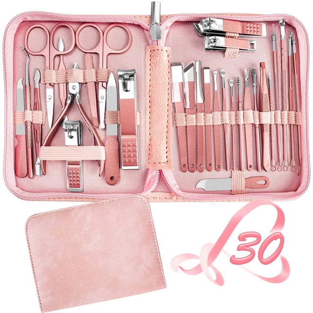 Juego de manicura Juego de cortaúñas 30 en 1, cortaúñas REDFLOW, cortaúñas de manos y pies, herramientas de manicura, herramientas de pedicura, adecuado para kit de manicura de viaje, kit de juego de