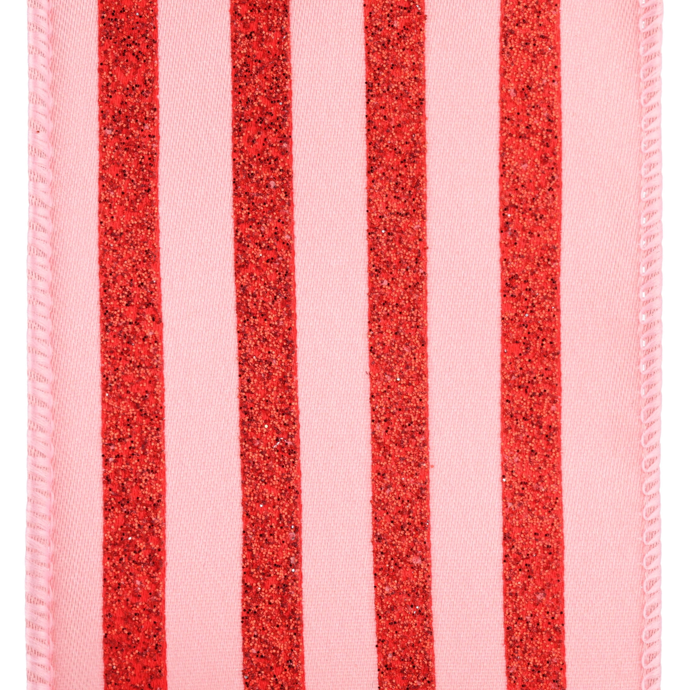 Pink and Red Glitter Striped Christmas Ribbon, 2.5" x 25', by Holiday Time