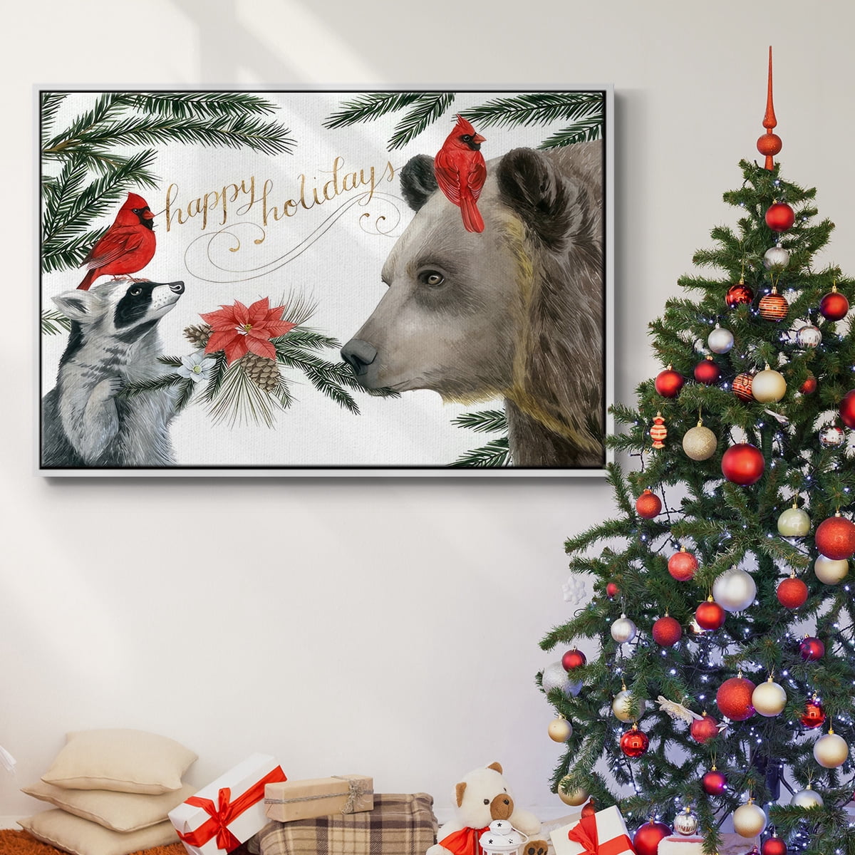 Timberland Christmas Collection A - Framed Gallery Wrapped Holiday Canvas - 17 x 25 - White Frame