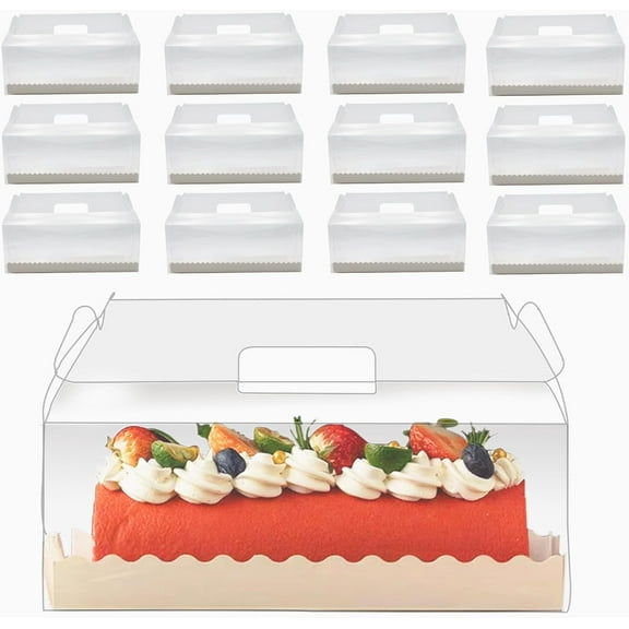 20 Pcs 11 Inch Clear Roll Cake Gable Boxes with Handle & Cake Boards, Transparent Plastic Gift Boxes,Easy Carrying Pastry Containers for Bakery Christmas Wedding, Size: 11” x 4.3” x 4”