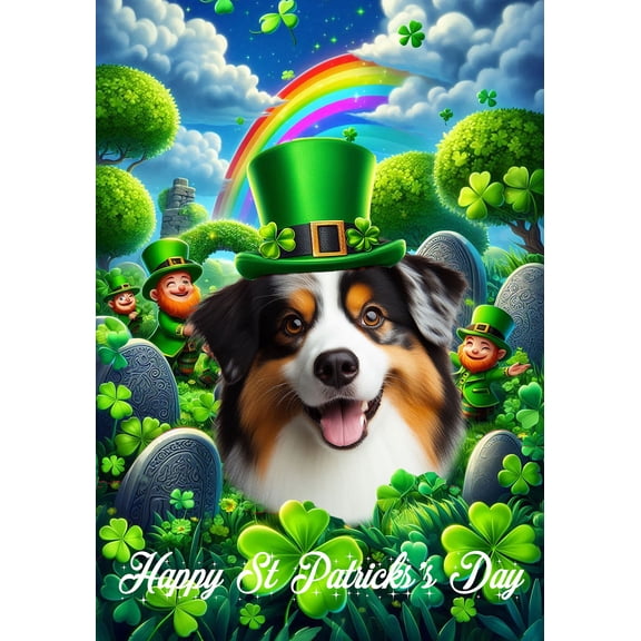 Australian Shepherd Black Tri - Best of Breed Saint Patricks Day Outdoor Garden Flag 12" x 17" Mailbox Flag Dog Flag