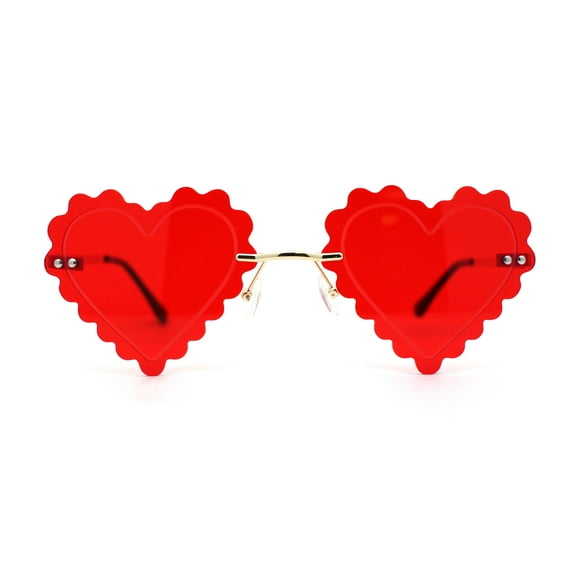Womens Rimless Unique Laced Edge Heart Shape Retro Sunglasses Gold Red