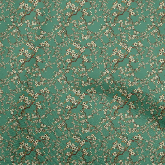 oneOone Cotton Poplin Teal Green Fabric Floral Ditsy Sewing Fabric By The Yard Printed Diy Clothing Sewing Supplies 42 Inch Wide