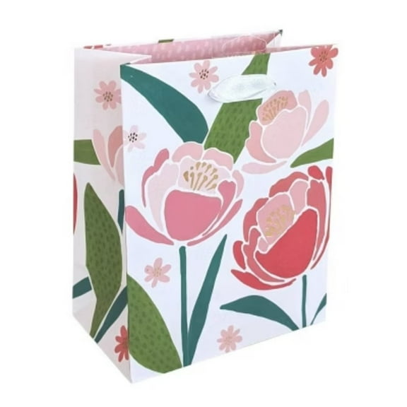 Floral Petite Bag Green/Pink/White - Spritz: Small Birthday Gift Bag, Botanical Pattern, 6.25" Height, Paper Material