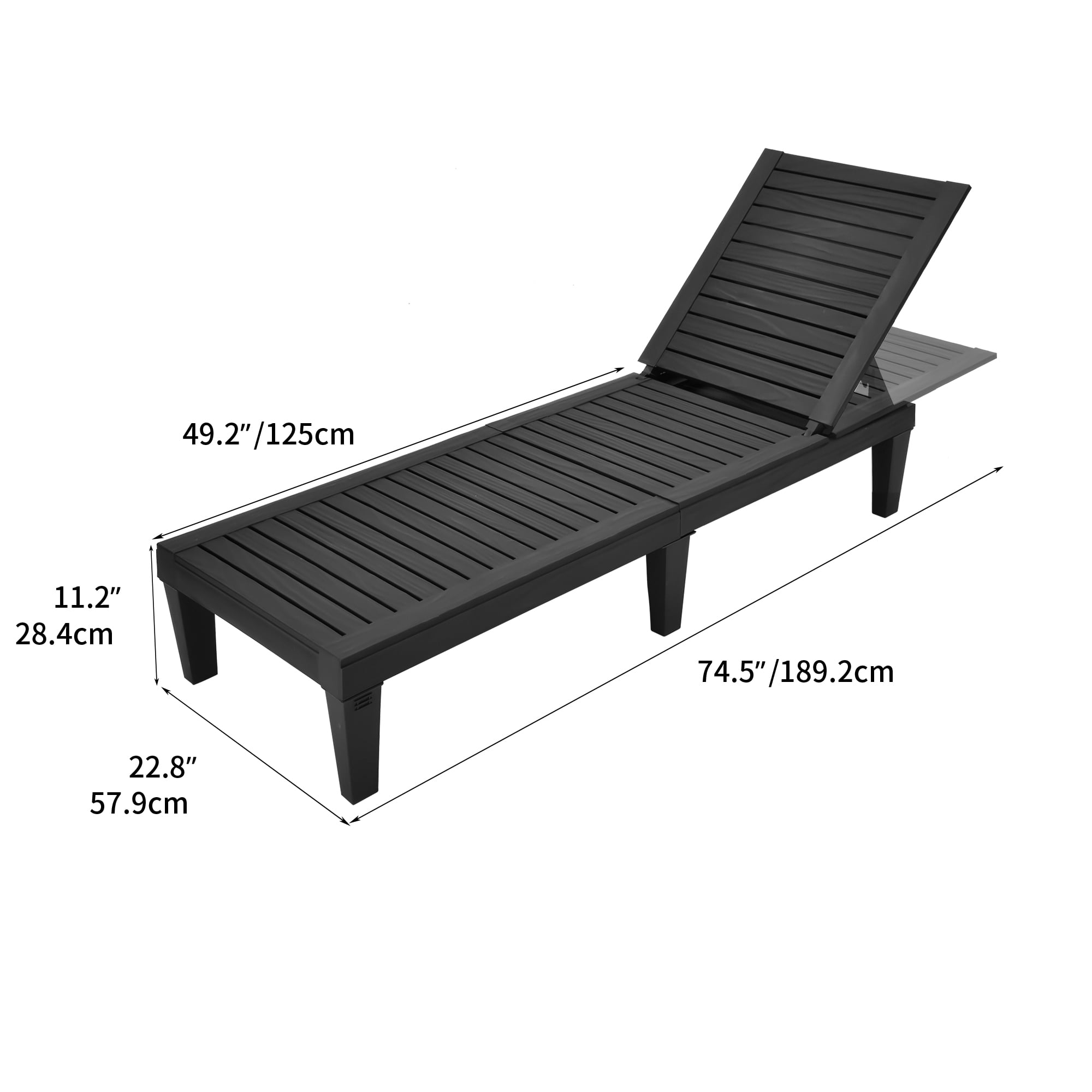 Dextrus Black Outdoor Resin Storage Cabinet & Single Chaise Lounge, Polypropylene, Wood Grain Pattern, Includes Accessories