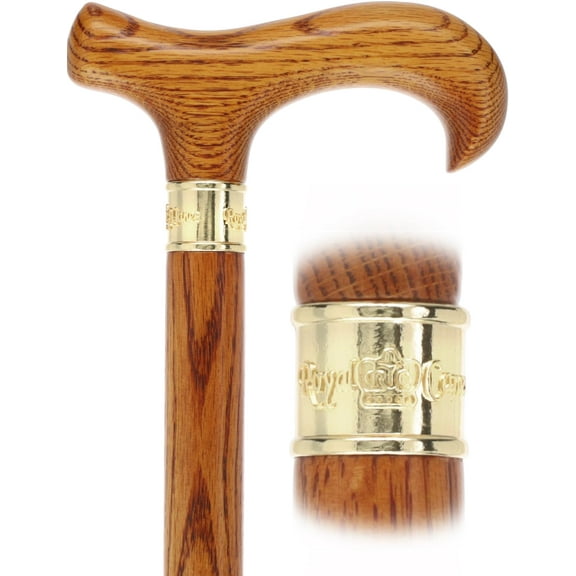 Super Strong Natural Oak Derby Cane with Royal Canes Gold Collar – Extra Long Walking Cane, 42.5 Inches, 500 lbs Max Weight, 25mm Rubber Tip, Walking Stick for Men and Women
