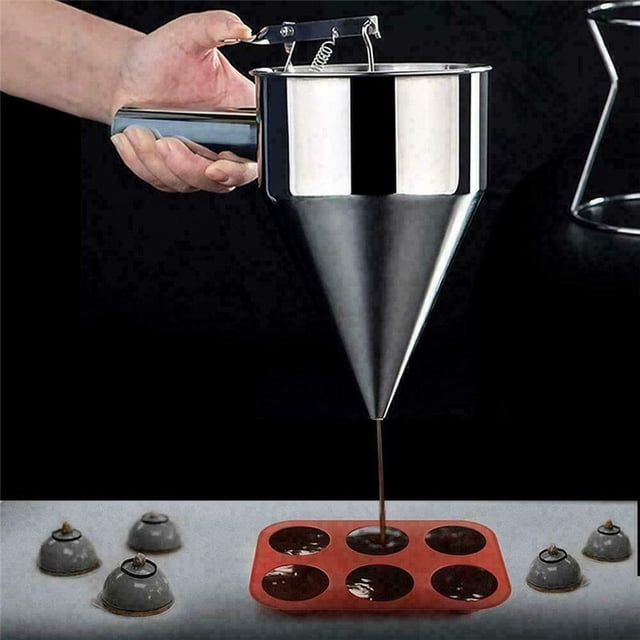 Stainless Steel Funnel Dispenser with Rack Cupcake Pancake Batter Maker Octopus Fish Ball Sauce Cream Dosing Kitchen Baking Tool21mm 1200mlAustralia He Qiyong unisex