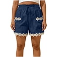thumbnail image 3 of Sentmoon Women Shorts Casual Drawstring High Waist Athletic Shorts Stretchy Solid Color Lace Regular Fit Knee Length Shorts Women with Pockets Stylish for Pool and Party S-2XL, 3 of 9