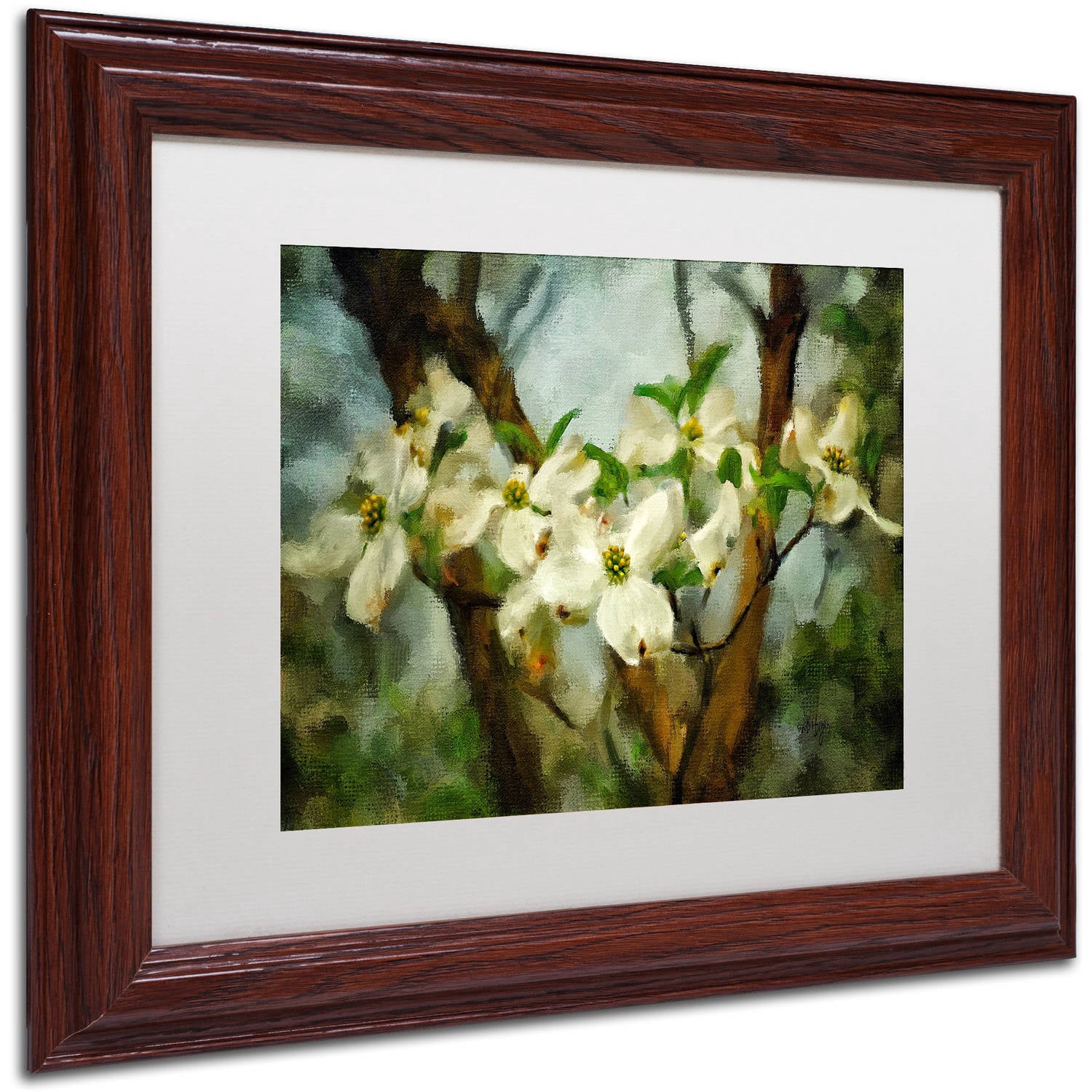 Trademark Fine Art "Painted Dogwood" Canvas Art by Lois Bryan White Matte, Wood Frame