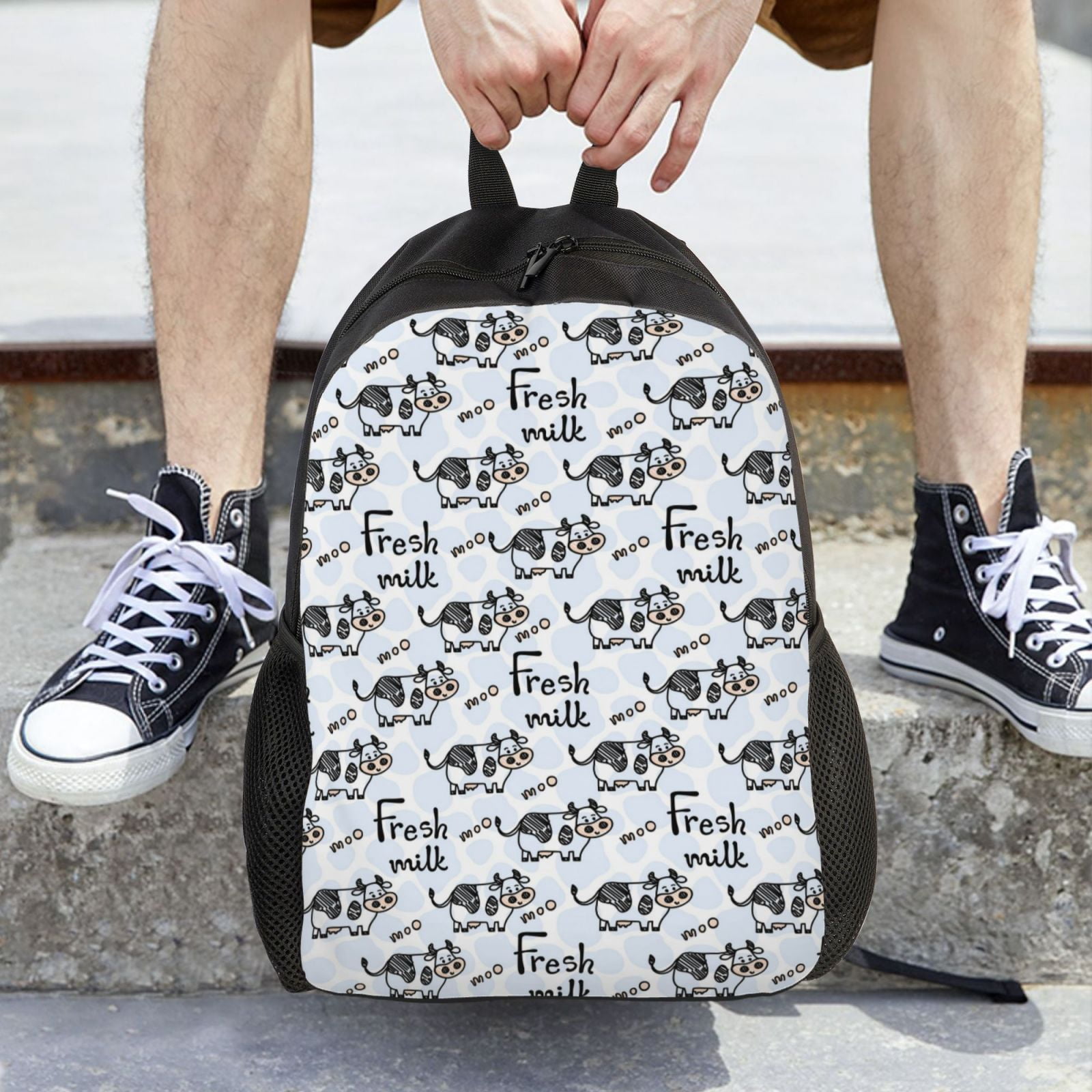 Ratiio Cow With Fresh Milk Print Backpack with Padded 15-inch Laptop Sleeve- Spacious and Durable Daypack for Work and Travel