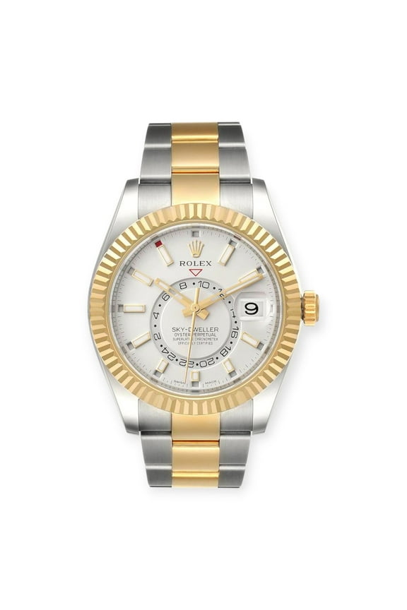 Pre-Owned Rolex Sky Dweller Yellow 326933 Gold Steel White Dial Mens Watch