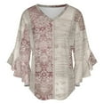 thumbnail image 5 of Dusty Rose Patterned Fabric Design Women's V-Neck Blouse With 3/4 Ruffled Bell Sleeves Casual Top Ladies Blouses, 5 of 7